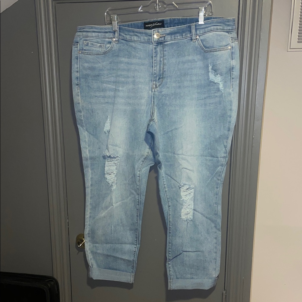 Distressed Light Blue Cropped Jeans - plus size